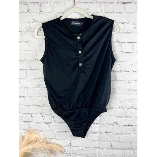 Sleeveless Henley Bodysuit with Embellished Western Buttons