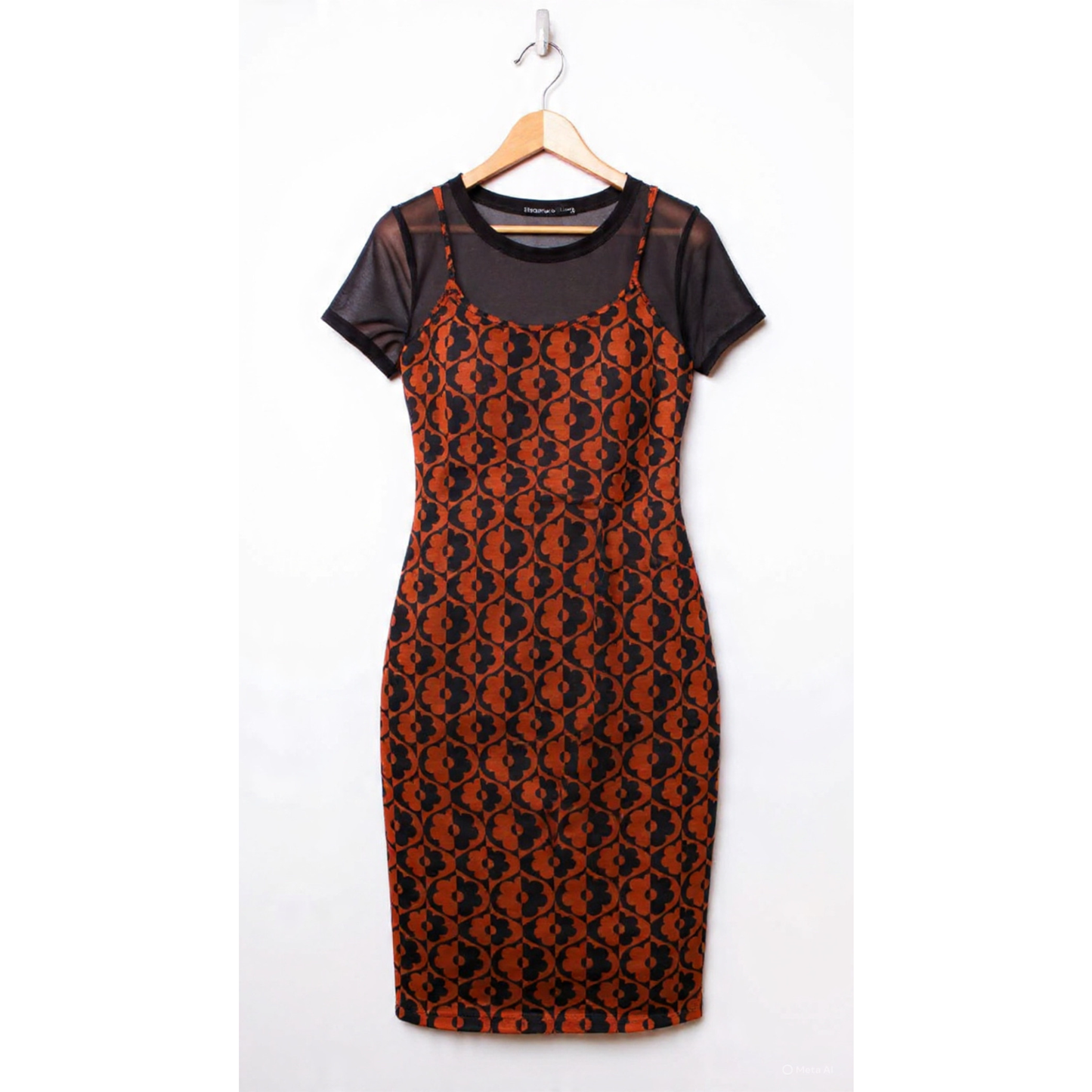 Sleeveless Printed Dress with Mesh Top | Retro Floral Mini Dress in Cappuccino | Trendy Women’s Outfit (SM–XL)