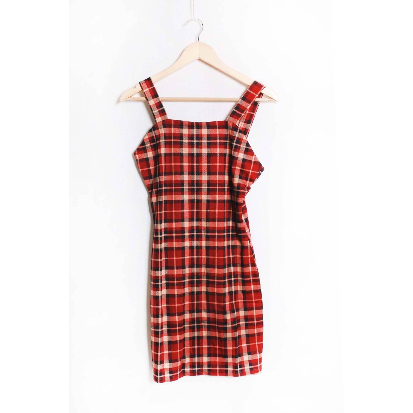 Sleeveless Strappy Plaid Mini Dress in Pomegranate | Red Check Mini Dress | Trendy Women’s Dress (SM–XL)