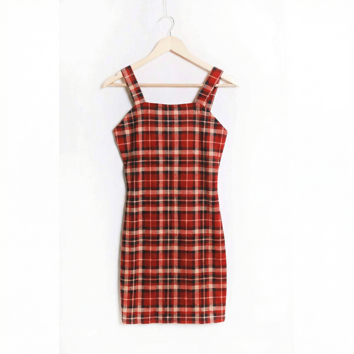 Sleeveless Strappy Plaid Mini Dress in Pomegranate | Red Check Mini Dress | Trendy Women’s Dress (SM–XL)