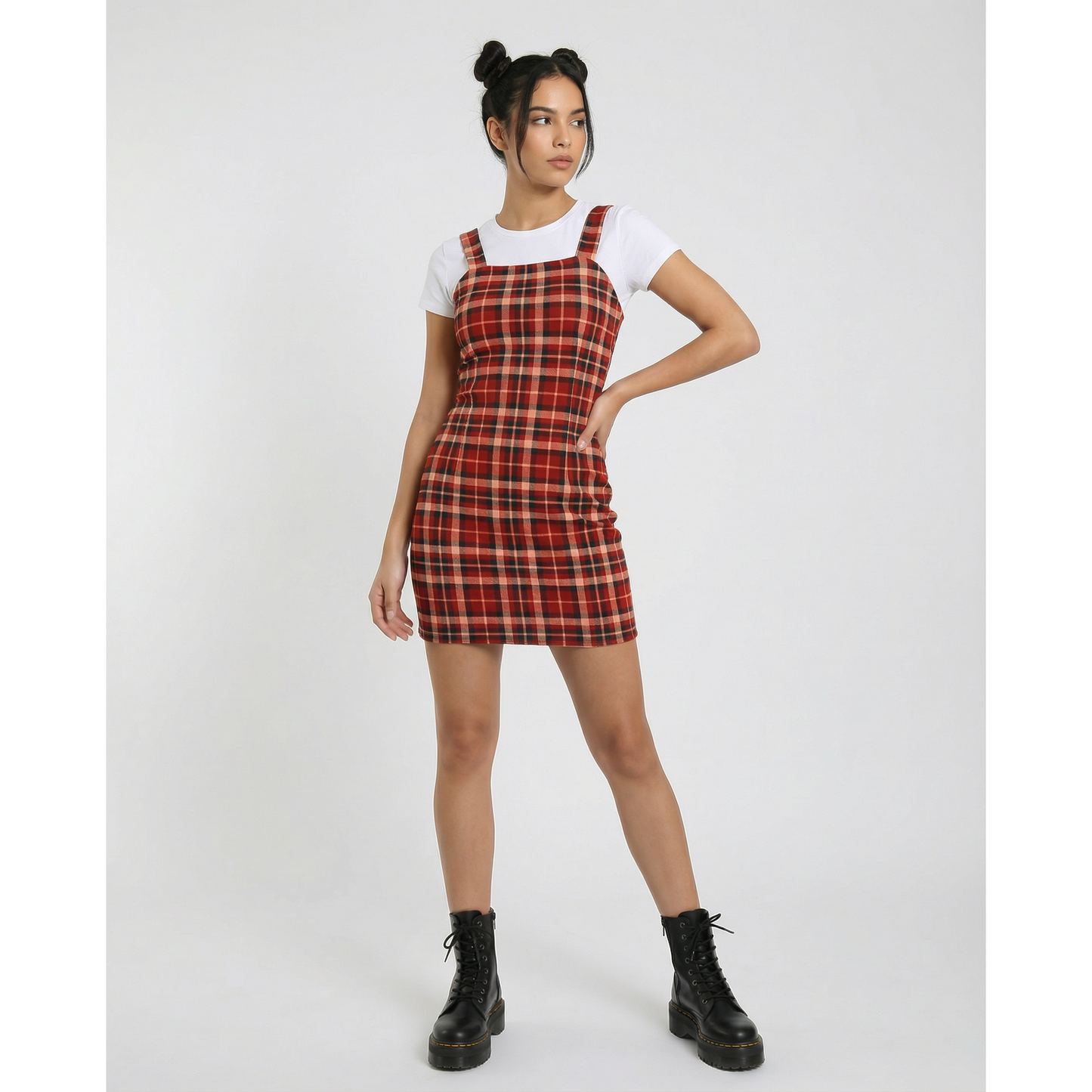 Sleeveless Strappy Plaid Mini Dress in Pomegranate | Red Check Mini Dress | Trendy Women’s Dress (SM–XL)