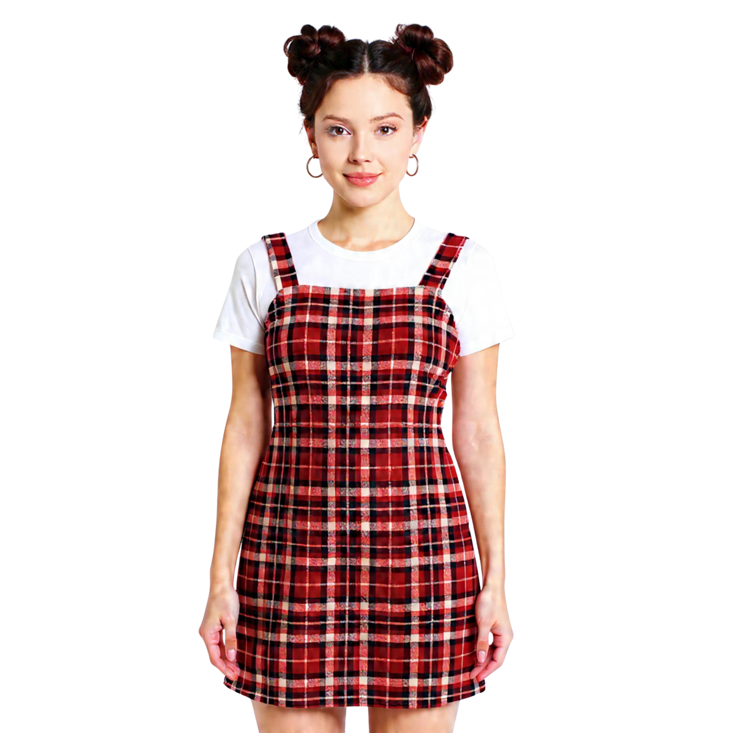 Sleeveless Strappy Plaid Mini Dress in Pomegranate | Red Check Mini Dress | Trendy Women’s Dress (SM–XL)