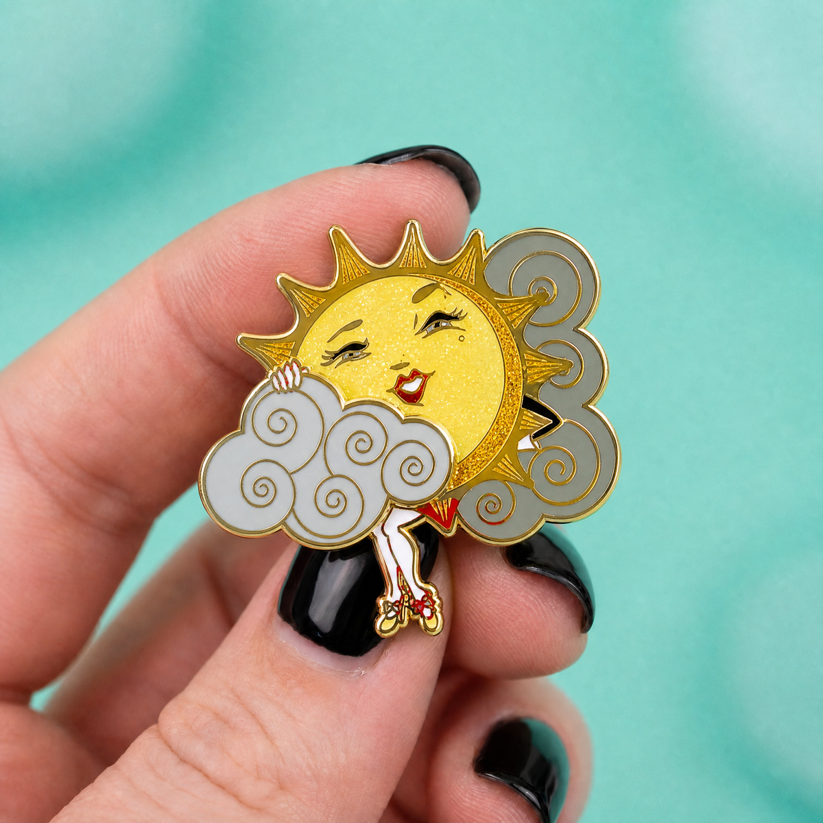 Sliding Cloud Sun Teaser Enamel Pin | Movable Cloud-Kitschy Delish-The Bullish Store