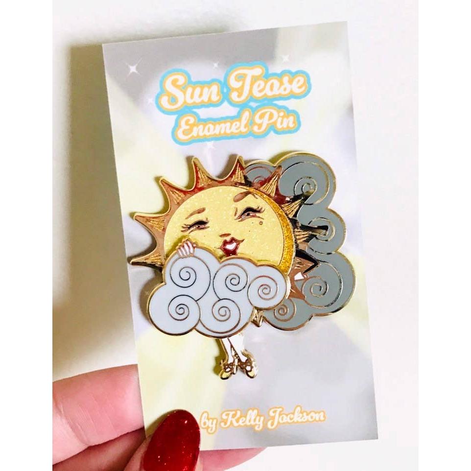 Sliding Cloud Sun Teaser Enamel Pin | Movable Cloud-Kitschy Delish-The Bullish Store