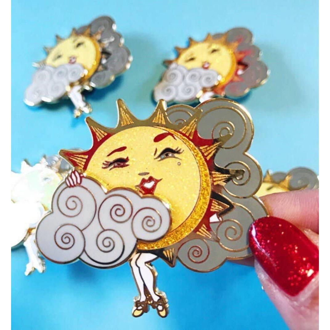 Sliding Cloud Sun Teaser Enamel Pin | Movable Cloud-Kitschy Delish-The Bullish Store