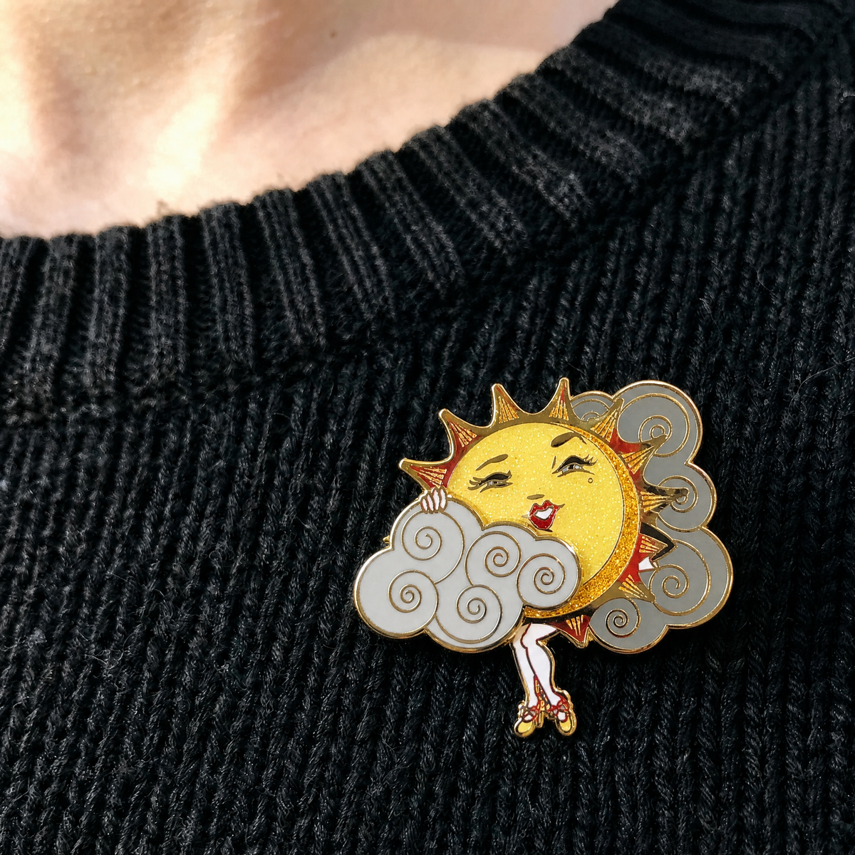 Sliding Cloud Sun Teaser Enamel Pin | Movable Cloud-Kitschy Delish-The Bullish Store