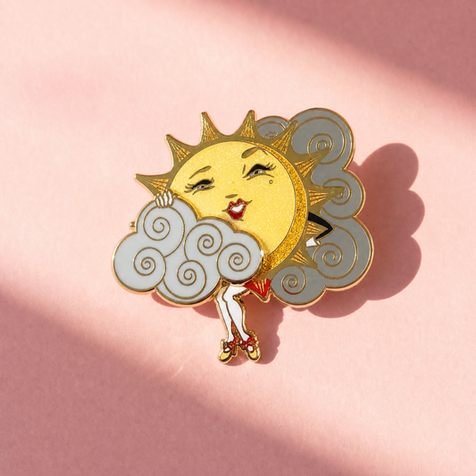Sliding Cloud Sun Teaser Enamel Pin | Movable Cloud-Kitschy Delish-The Bullish Store