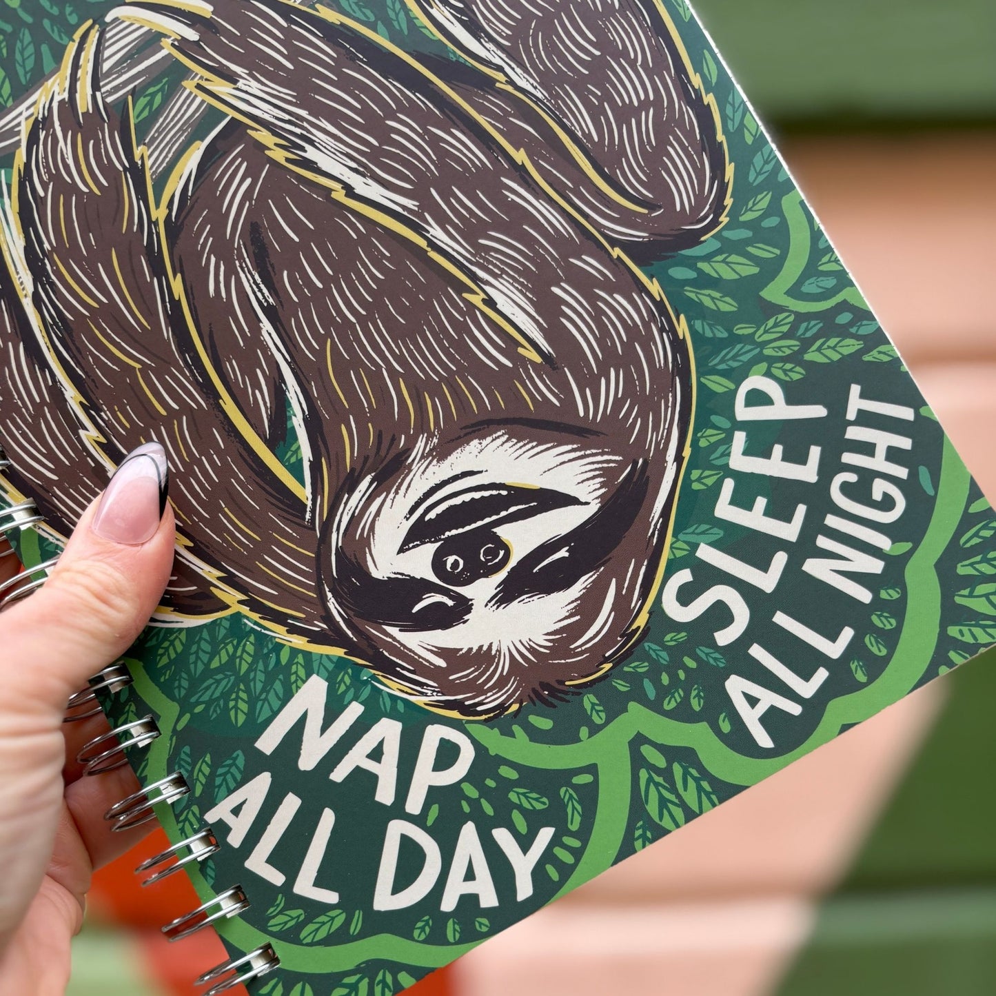 Sloth Nap All Day Sleep All Night Spiral Notebook | 120 Lined Pages | 9" x 7"