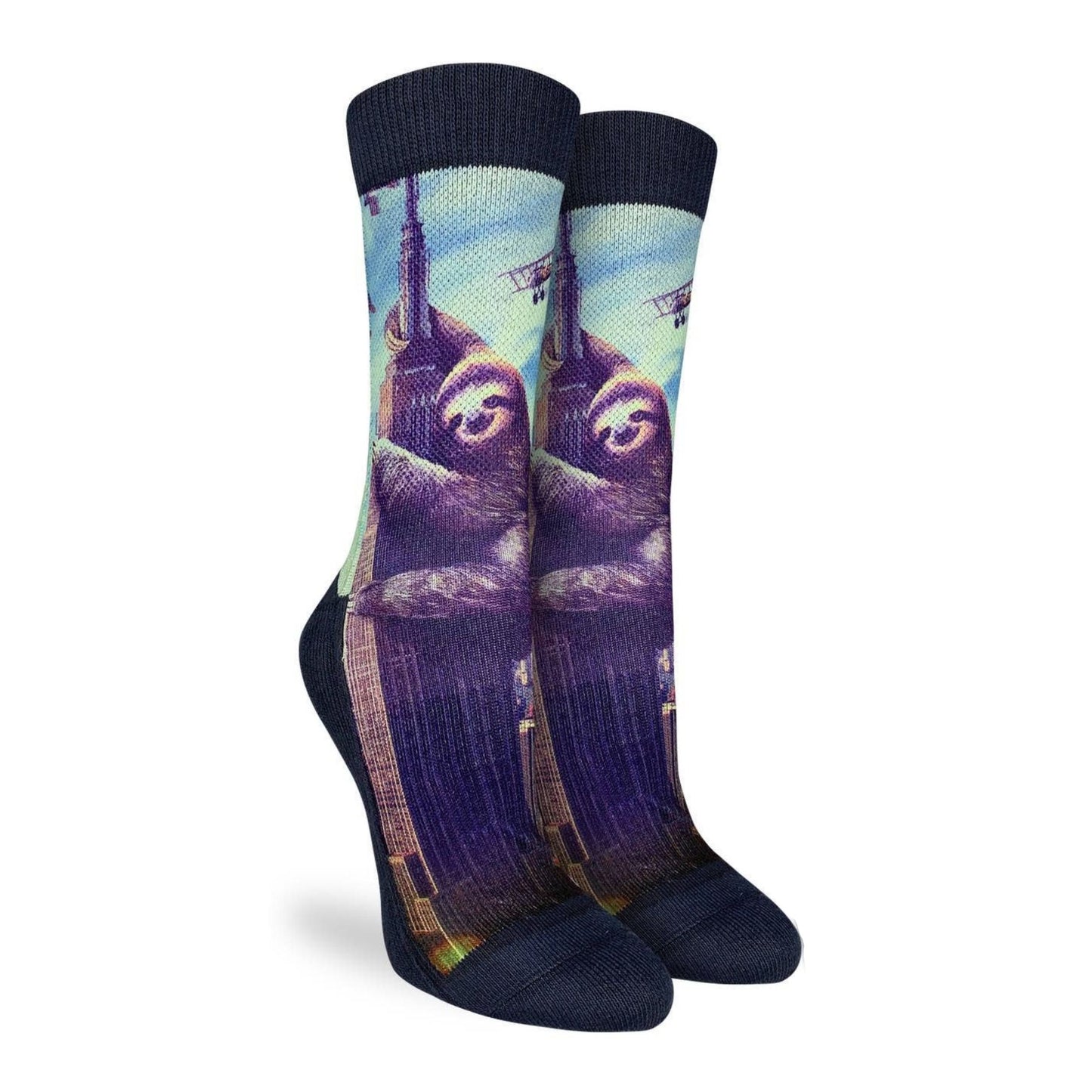 Slothzilla Women's Socks | Fun Giant Sloth City Scene Crew Socks