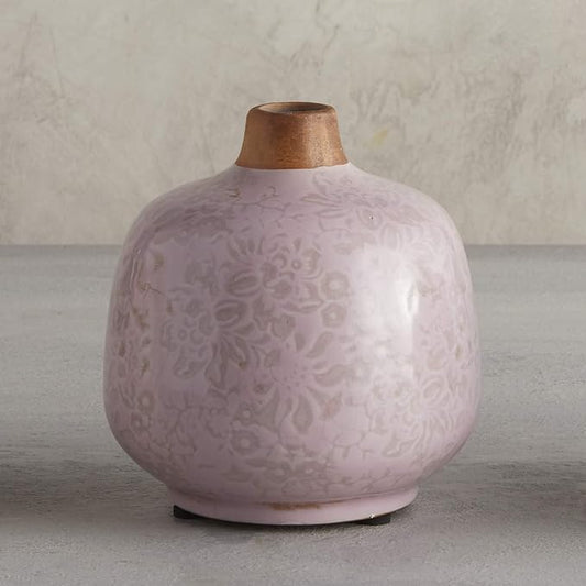 Small Ceramic Light Pink Bud Vase | Decorative Versatile Flower Pot | 4.52" x 4.92"