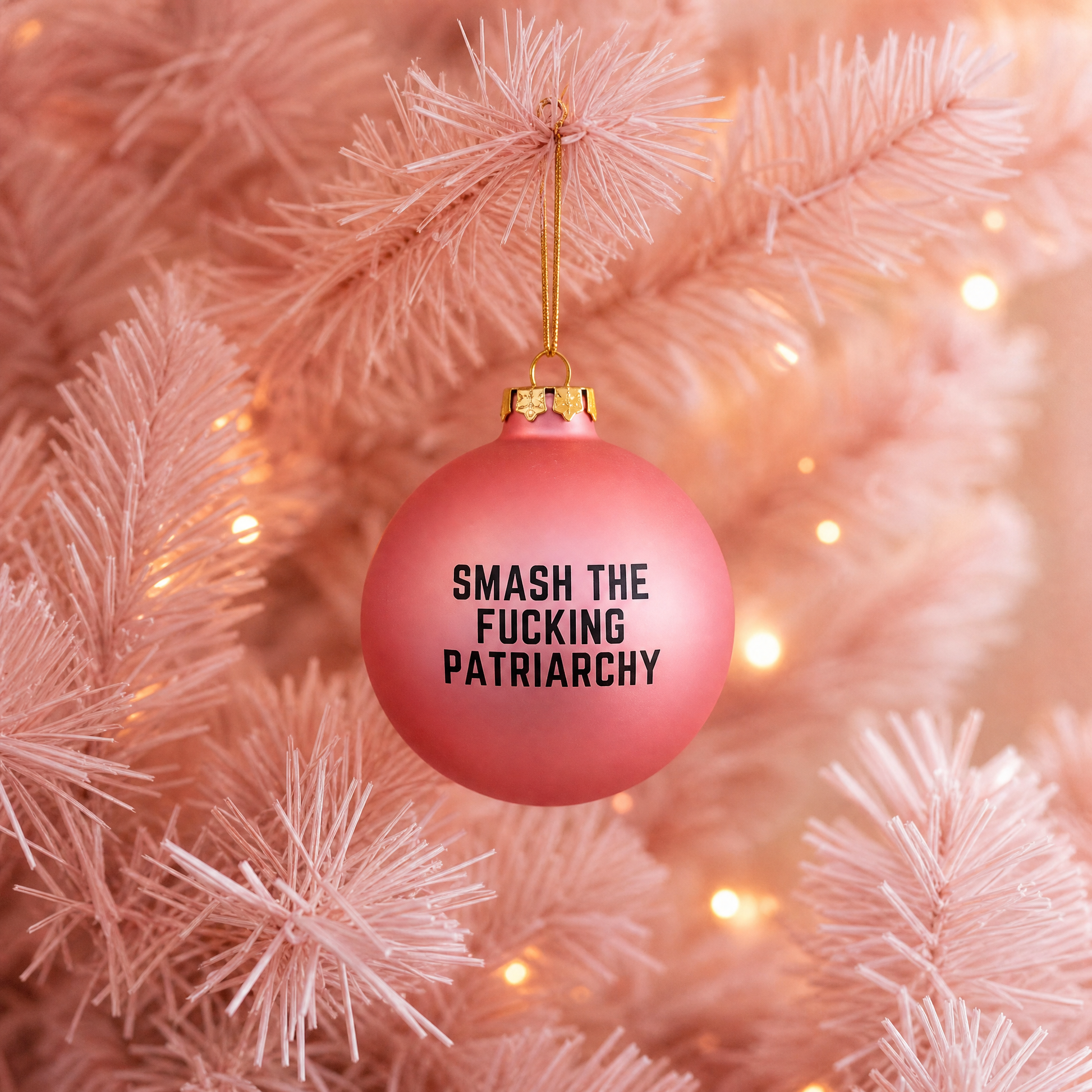 Smash the Fucking Patriarchy Blush Pink Holiday Ornament | Glass Christmas Ornament-GetBullish-The Bullish Store
