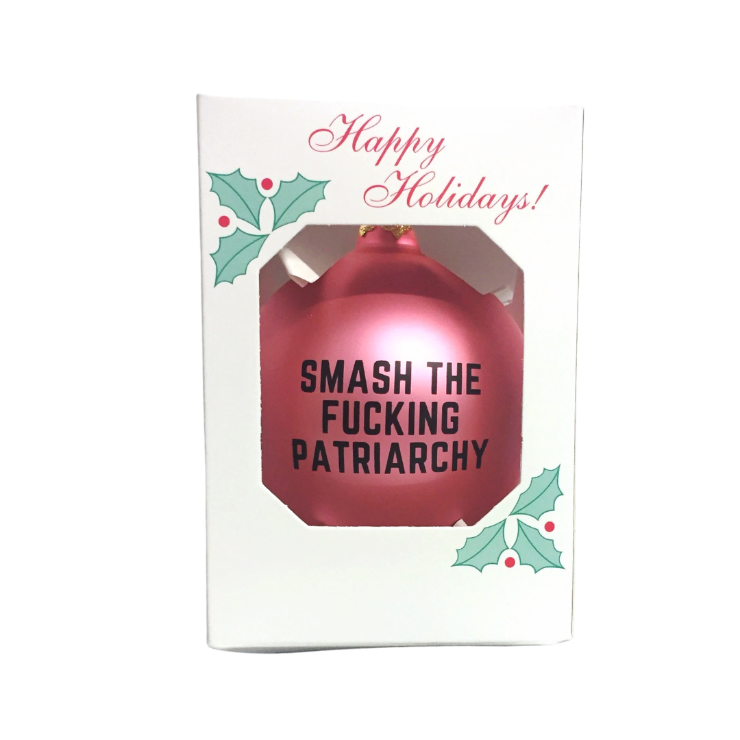 Smash the Fucking Patriarchy Blush Pink Holiday Ornament | Glass Christmas Ornament-GetBullish-The Bullish Store