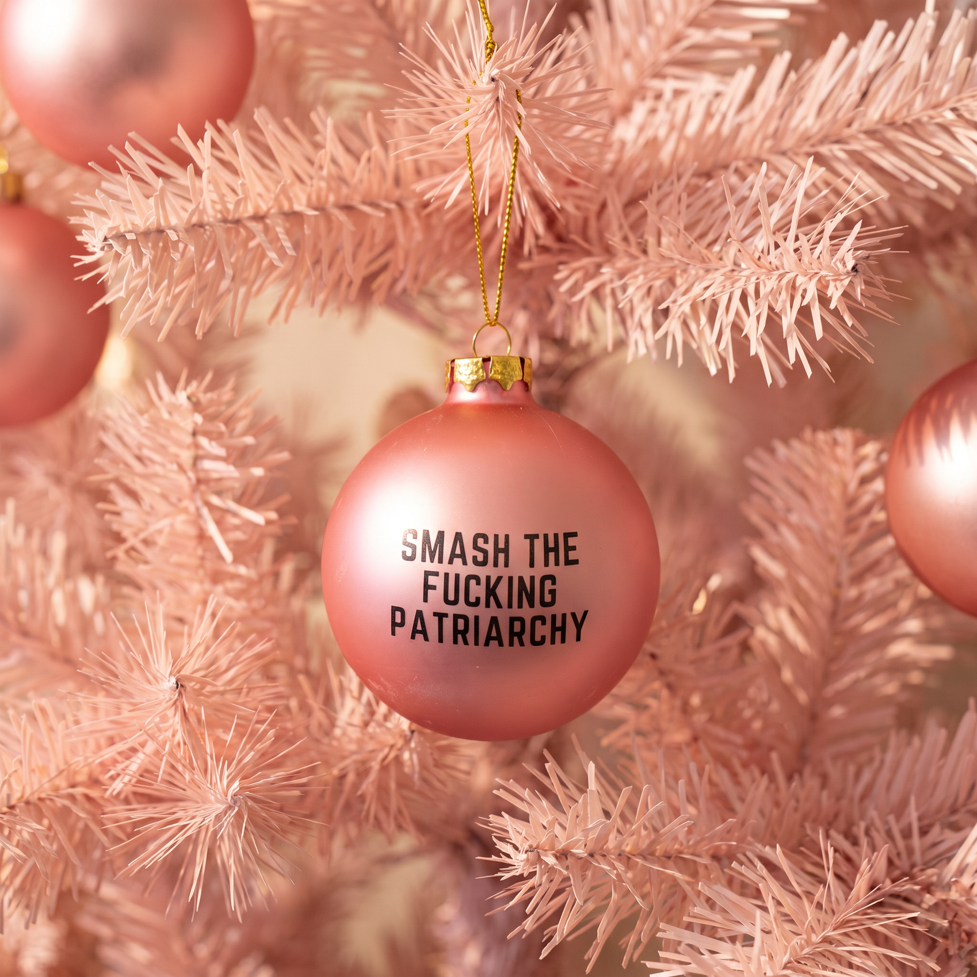 Smash the Fucking Patriarchy Blush Pink Holiday Ornament | Glass Christmas Ornament-GetBullish-The Bullish Store
