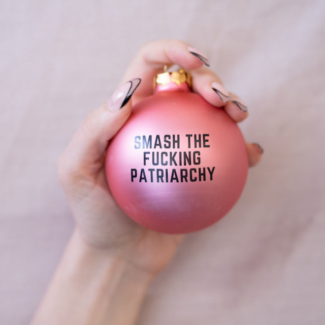 Smash the Fucking Patriarchy Blush Pink Holiday Ornament | Glass Christmas Ornament-GetBullish-The Bullish Store