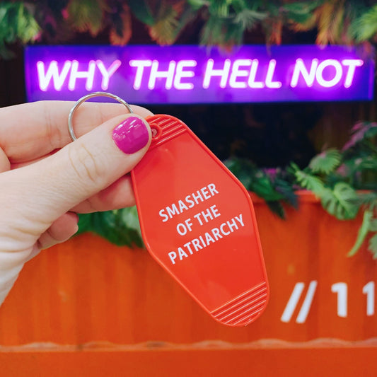 Smasher of the Patriarchy Feminist Motel Keychain in Red