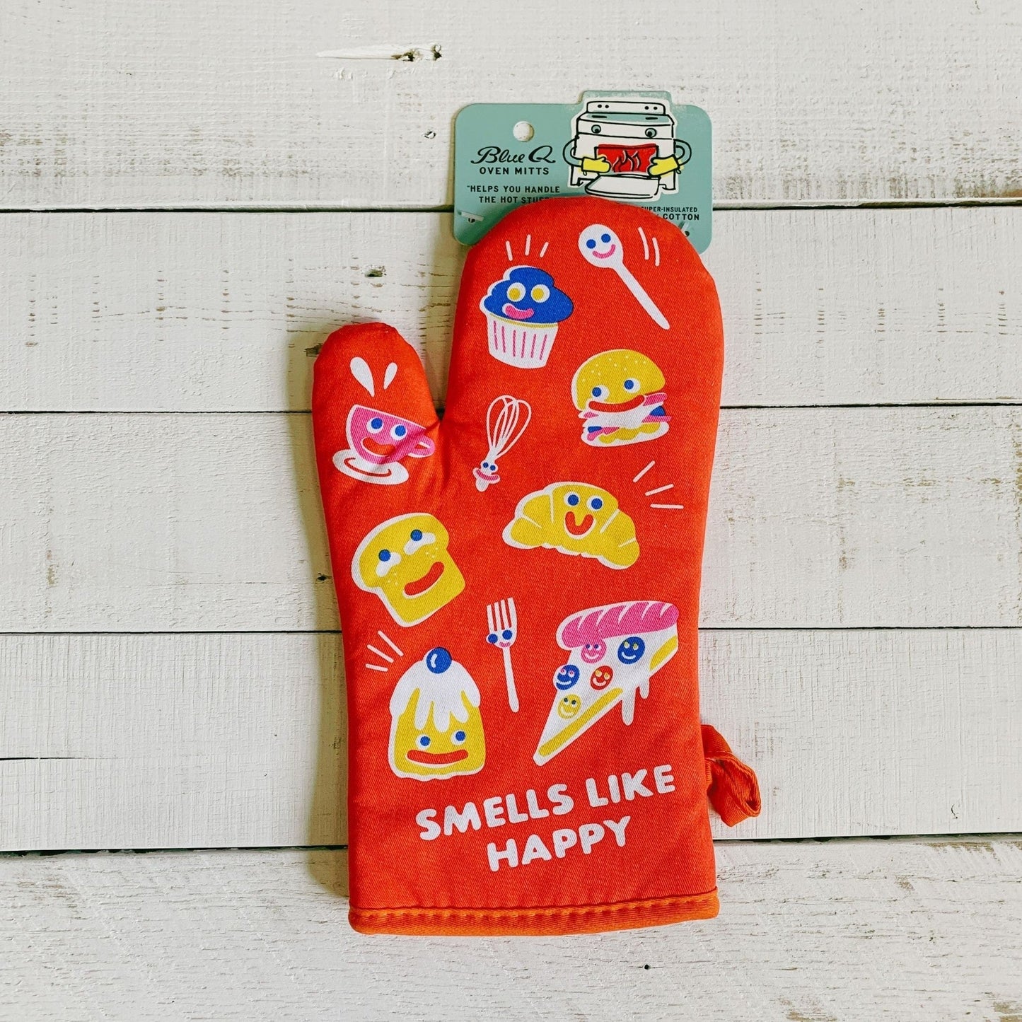 Smells Like Happy Thermal Oven Mitt in Red | Kitchen Thermal Single Pot Holder | BlueQ at GetBullish