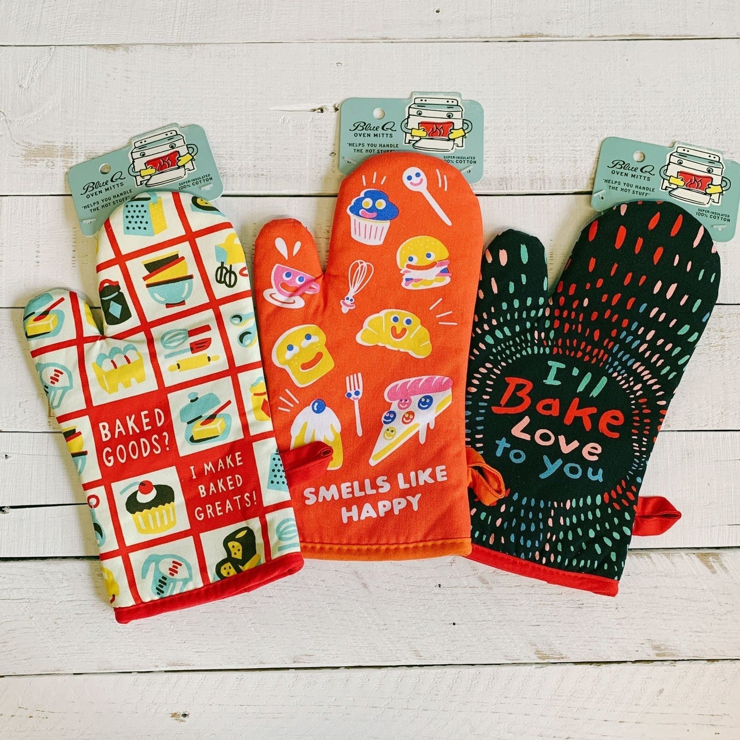 Smells Like Happy Thermal Oven Mitt in Red | Kitchen Thermal Single Pot Holder | BlueQ at GetBullish