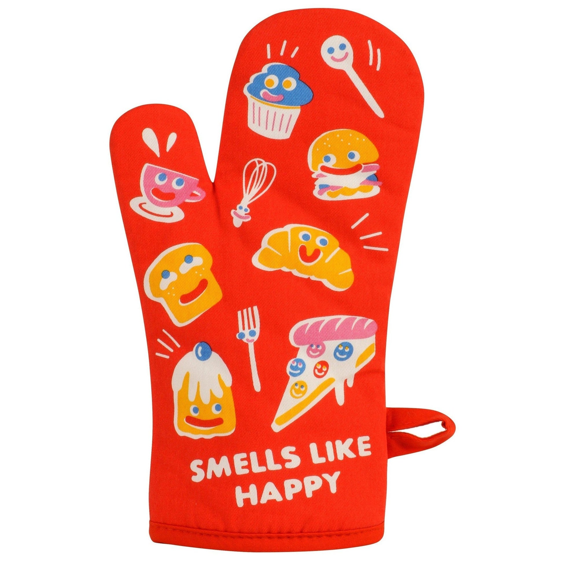 Smells Like Happy Thermal Oven Mitt in Red | Kitchen Thermal Single Pot Holder | BlueQ at GetBullish