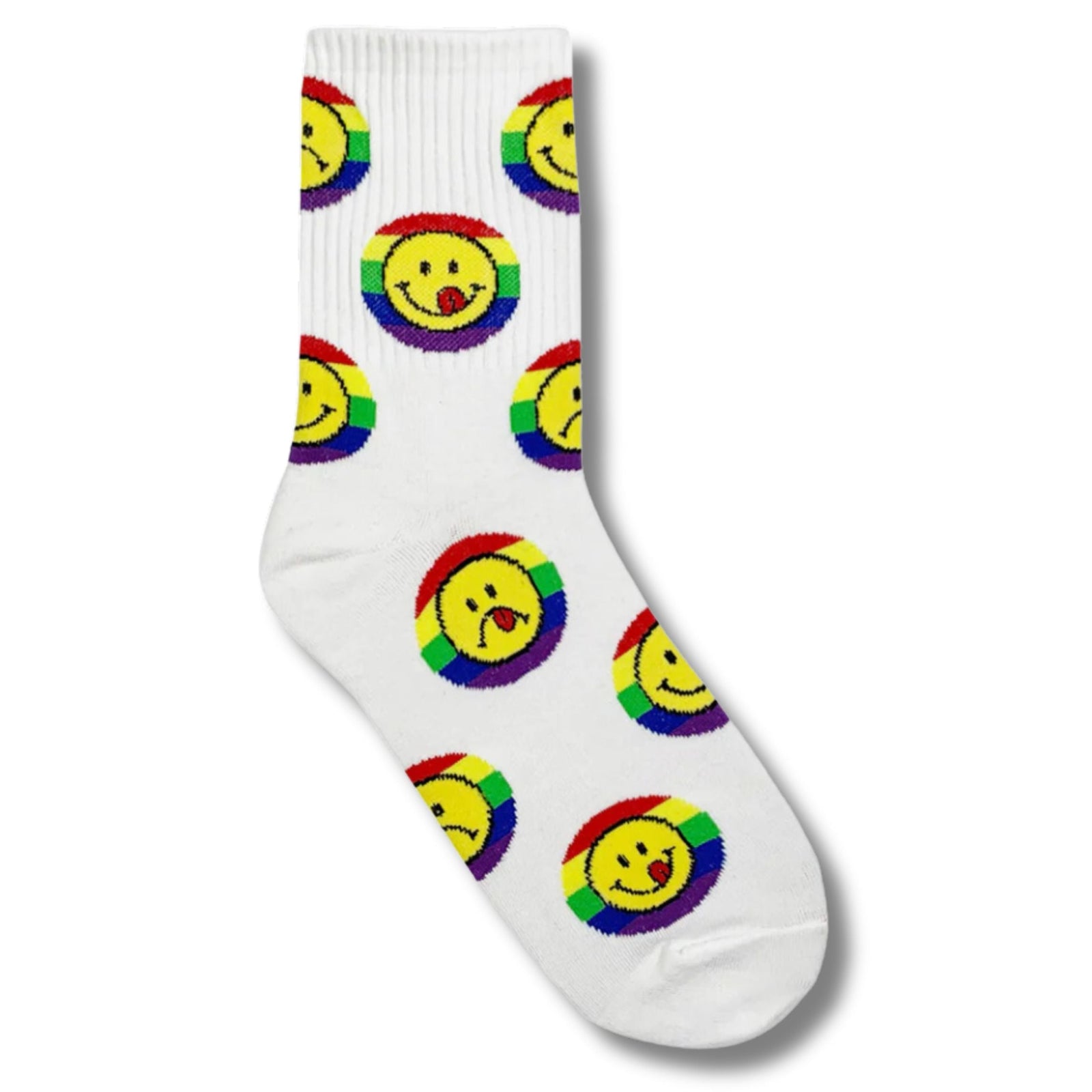 Smile Rainbow Women's Crew Socks in White | 80s Pride LGBTQ [Size 5-10]