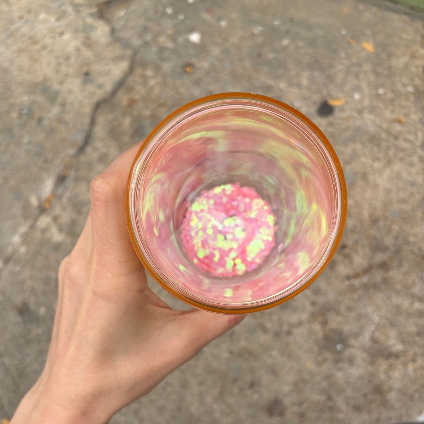 Smiley Face Double-Wall Stemless Wineglass in Yellow Ombre | 80s Cocktail Wine Confetti Glass 10oz