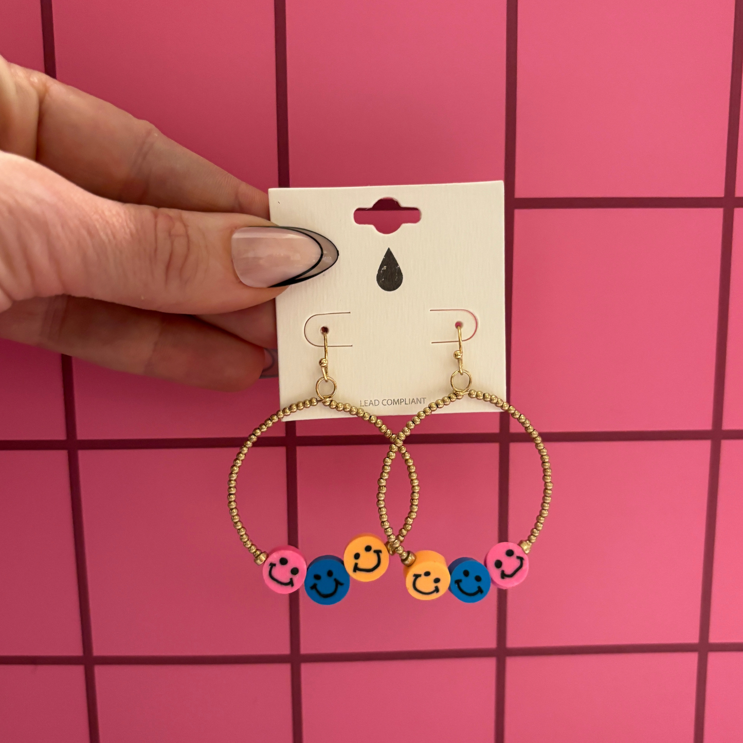 Smiley Face Hoop Earrings | Fun Colorful Statement Earrings | Multicolor or Yellow Options