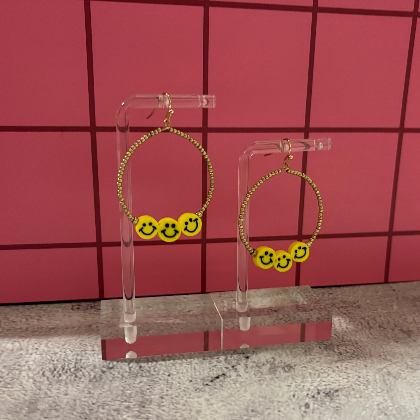 Smiley Face Hoop Earrings | Fun Colorful Statement Earrings | Multicolor or Yellow Options