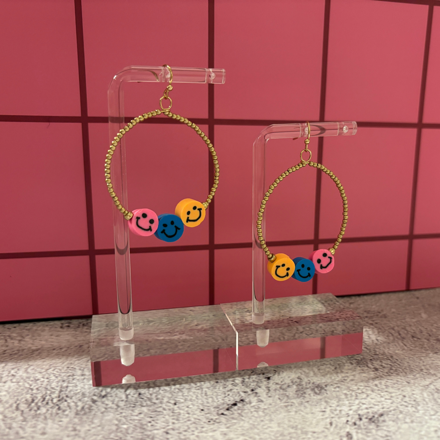 Smiley Face Hoop Earrings | Fun Colorful Statement Earrings | Multicolor or Yellow Options