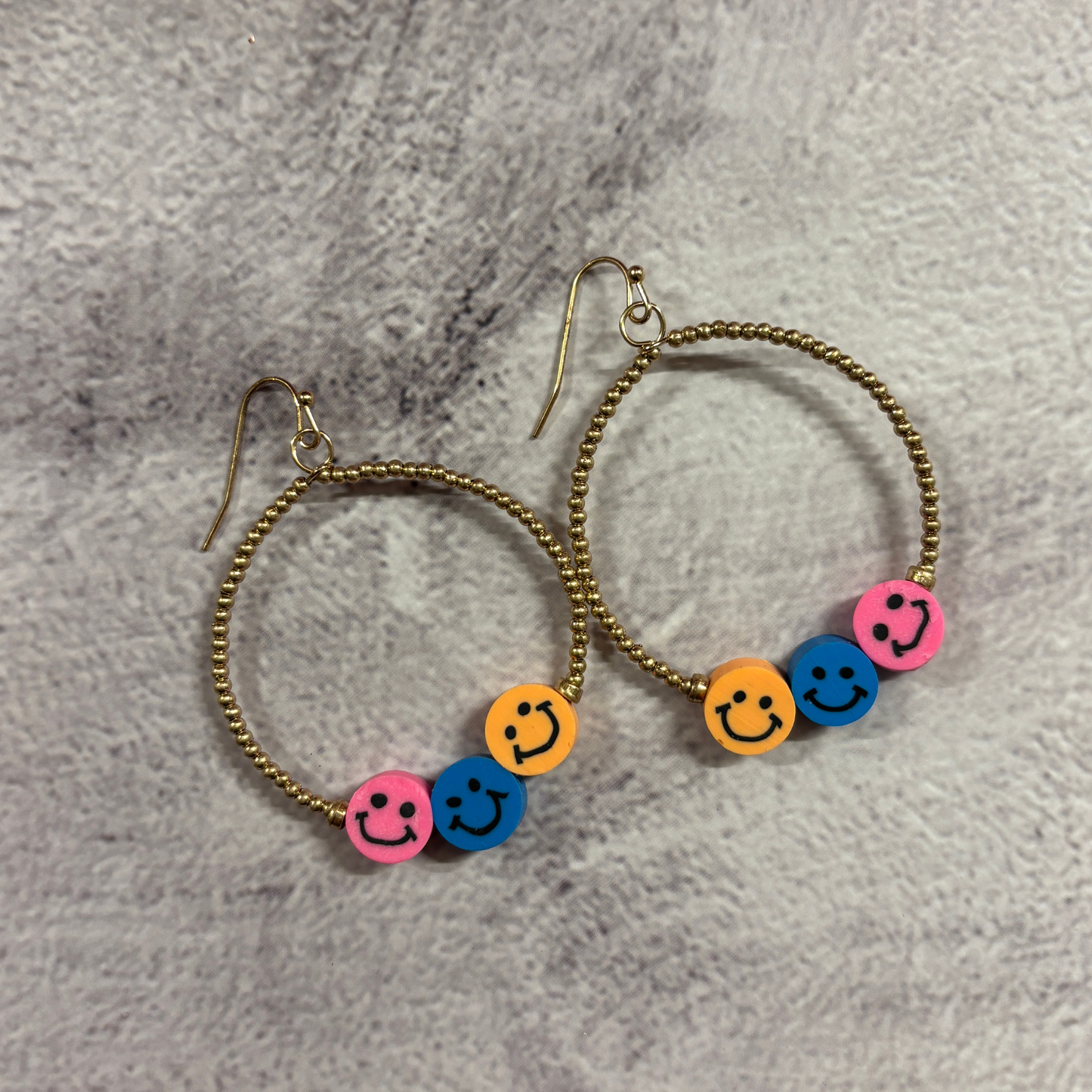 Smiley Face Hoop Earrings | Fun Colorful Statement Earrings | Multicolor or Yellow Options