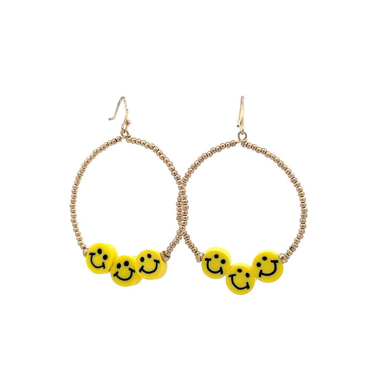 Smiley Face Hoop Earrings | Fun Colorful Statement Earrings | Multicolor or Yellow Options