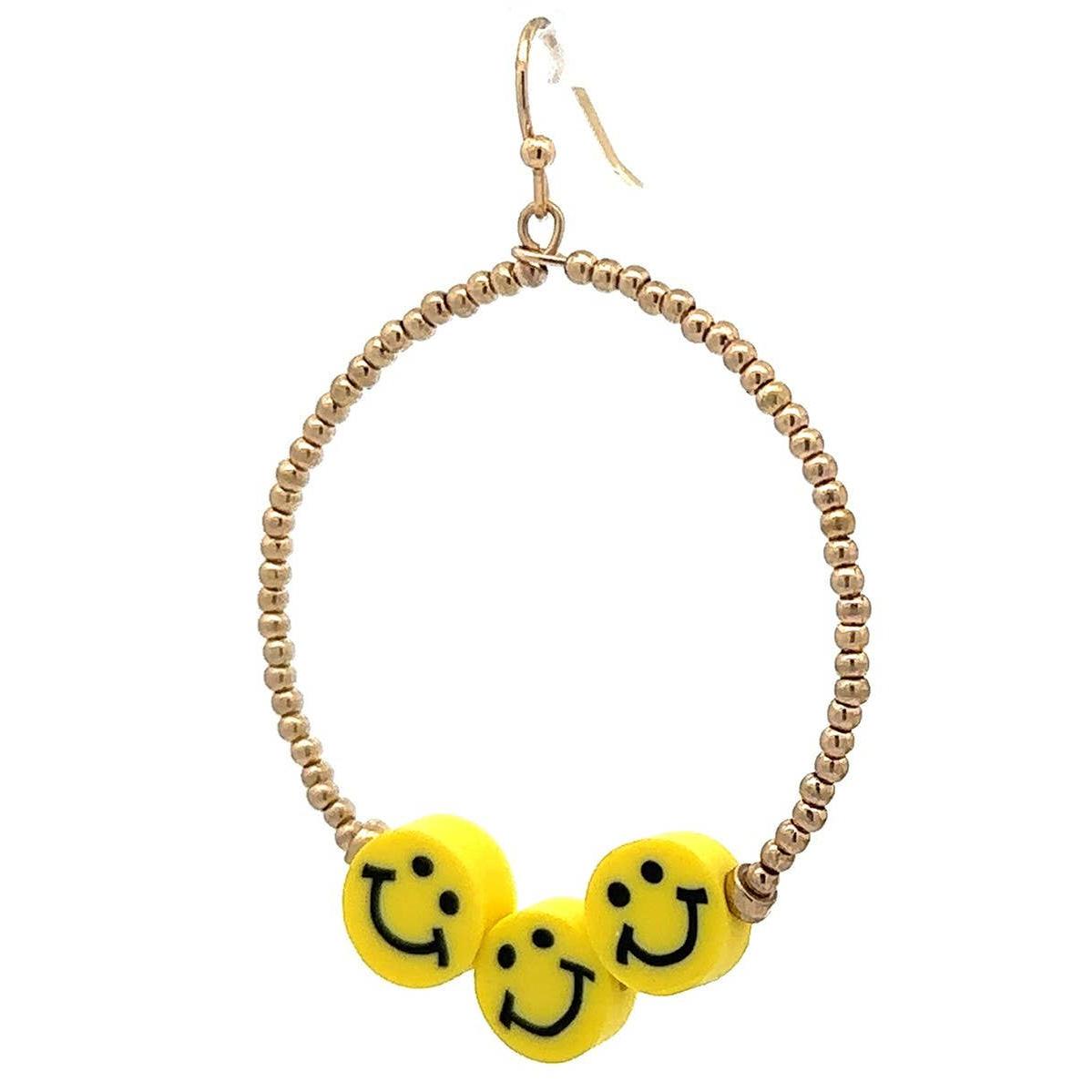Smiley Face Hoop Earrings | Fun Colorful Statement Earrings | Multicolor or Yellow Options