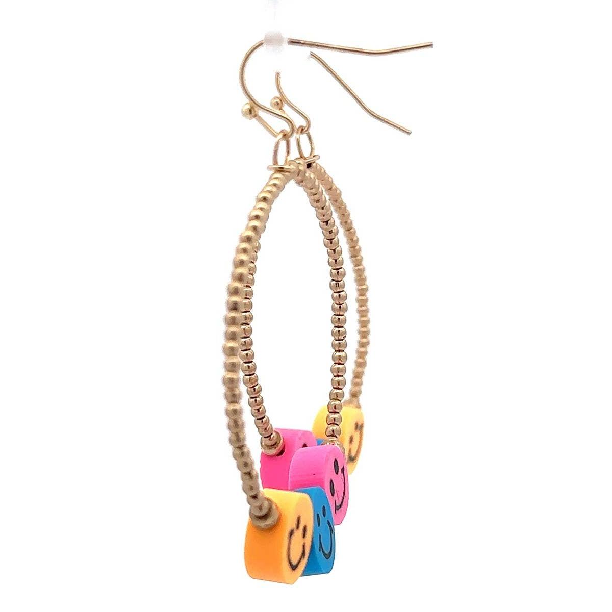 Smiley Face Hoop Earrings | Fun Colorful Statement Earrings | Multicolor or Yellow Options