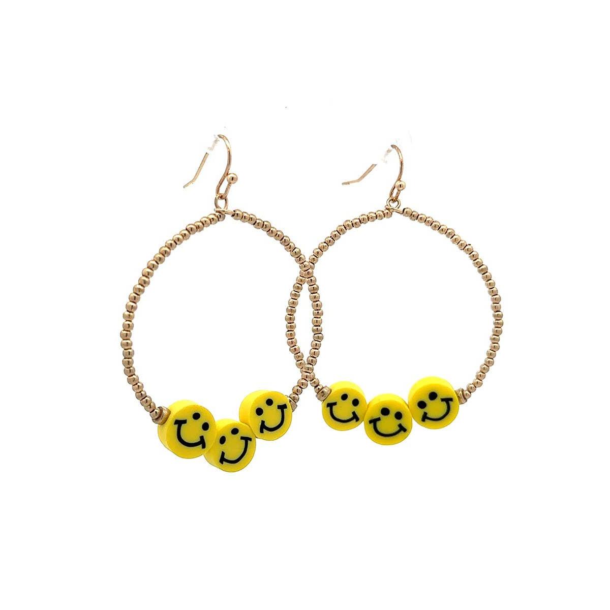 Smiley Face Hoop Earrings | Fun Colorful Statement Earrings | Multicolor or Yellow Options