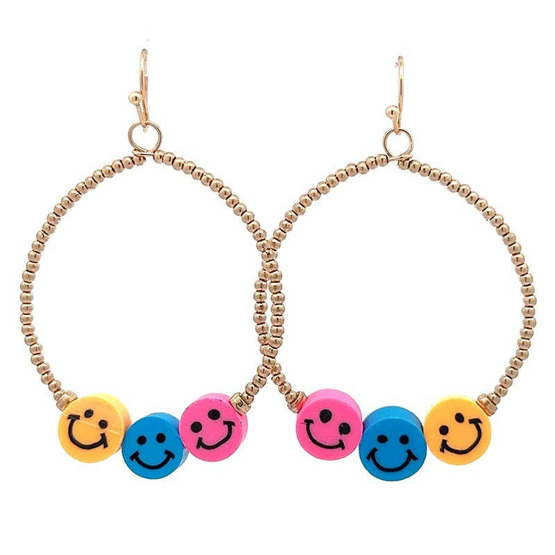 Smiley Face Hoop Earrings | Fun Colorful Statement Earrings | Multicolor or Yellow Options