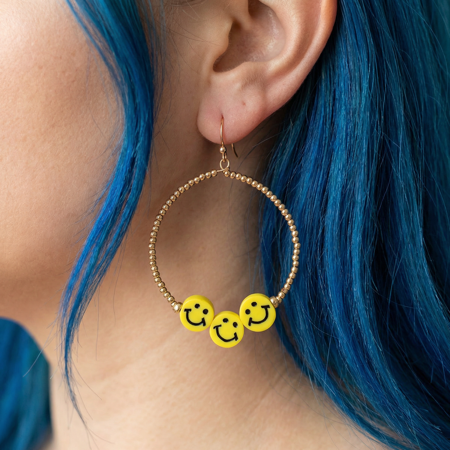 Smiley Face Hoop Earrings | Fun Colorful Statement Earrings | Multicolor or Yellow Options