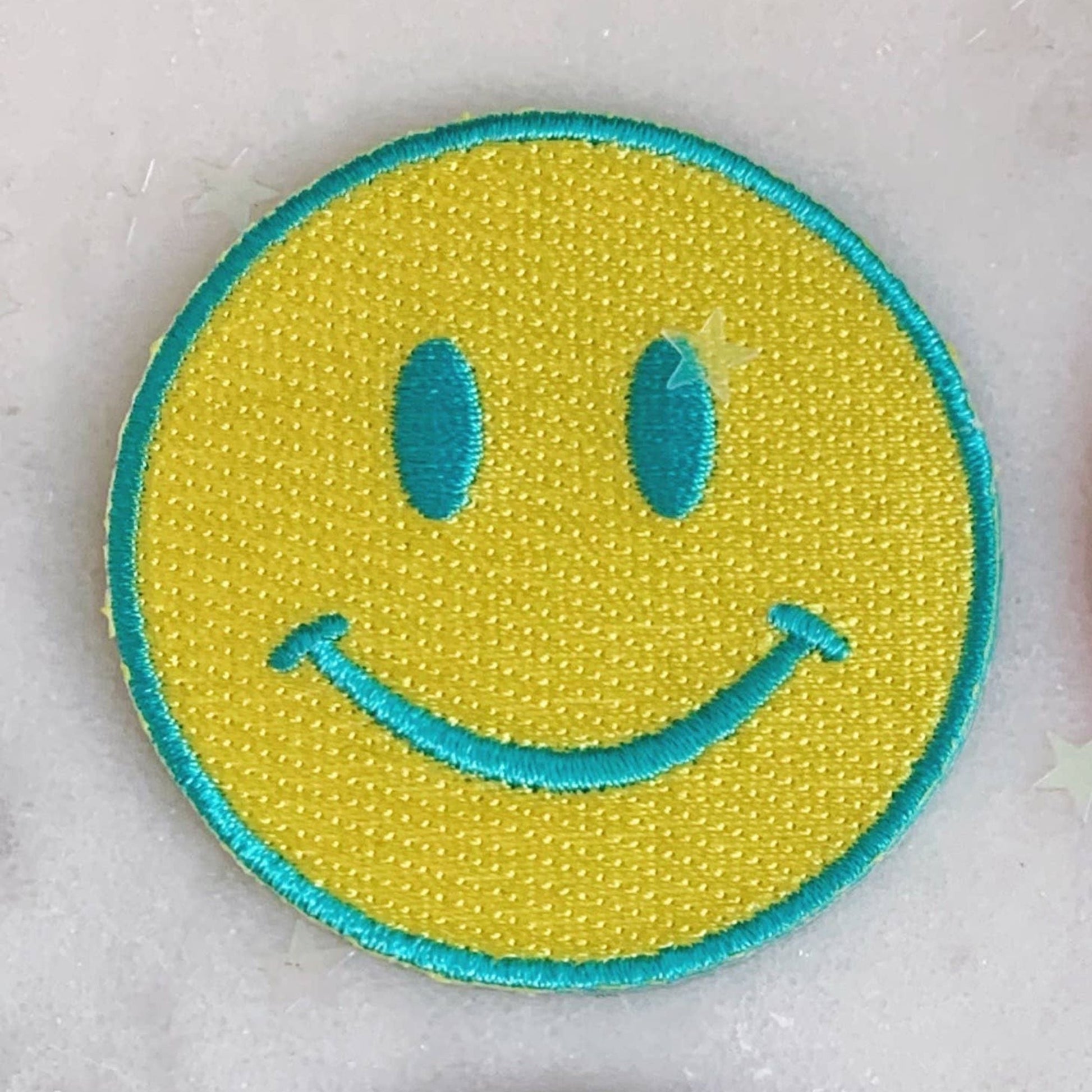 Smiley Face Patch in Pink-Neon Pink, Mint or Yellow | Fully Embroidered 80's Smiley Icon