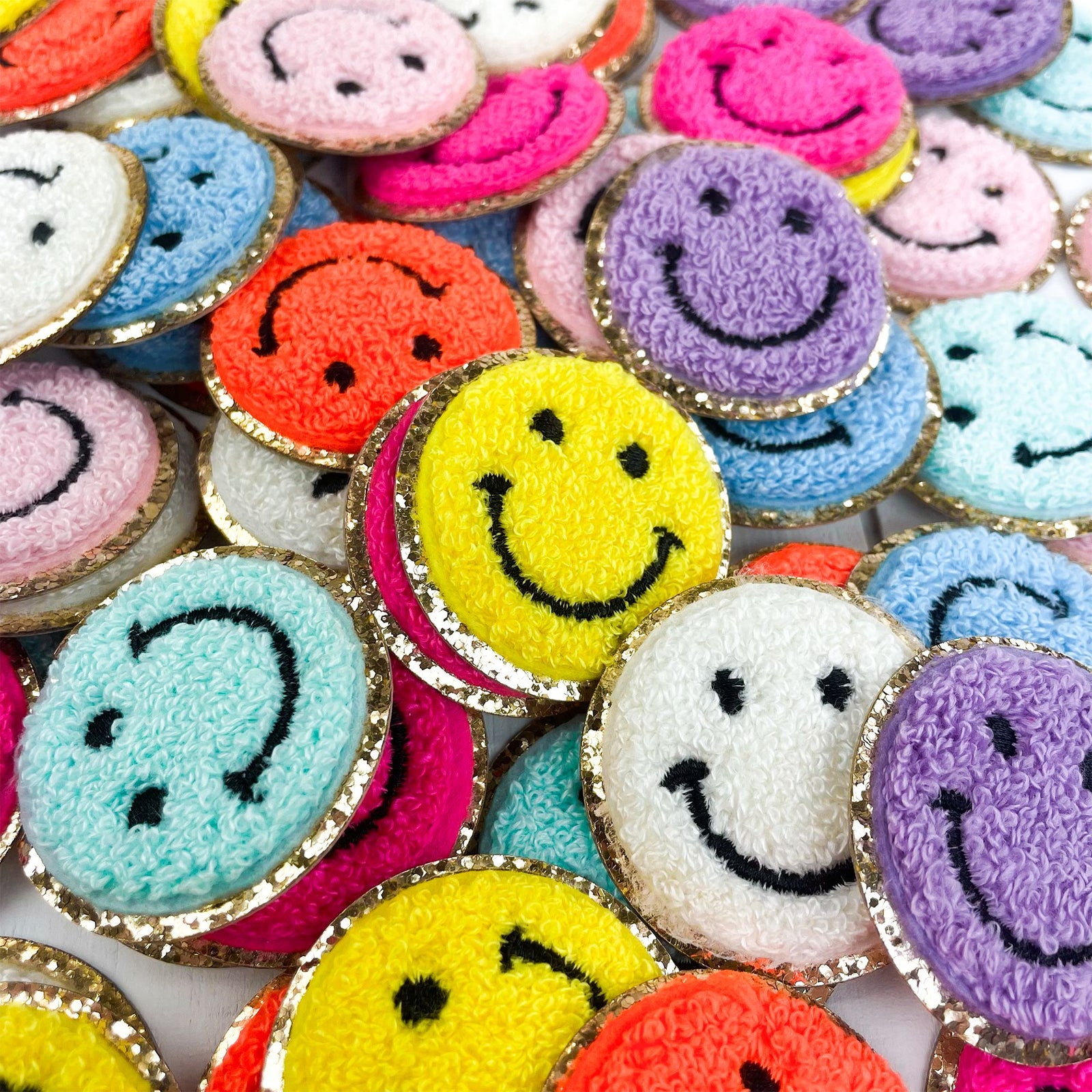 Smiley & Heart Icons Chenille Self-Adhesive Patches | Decorative DIY Stick On Patches