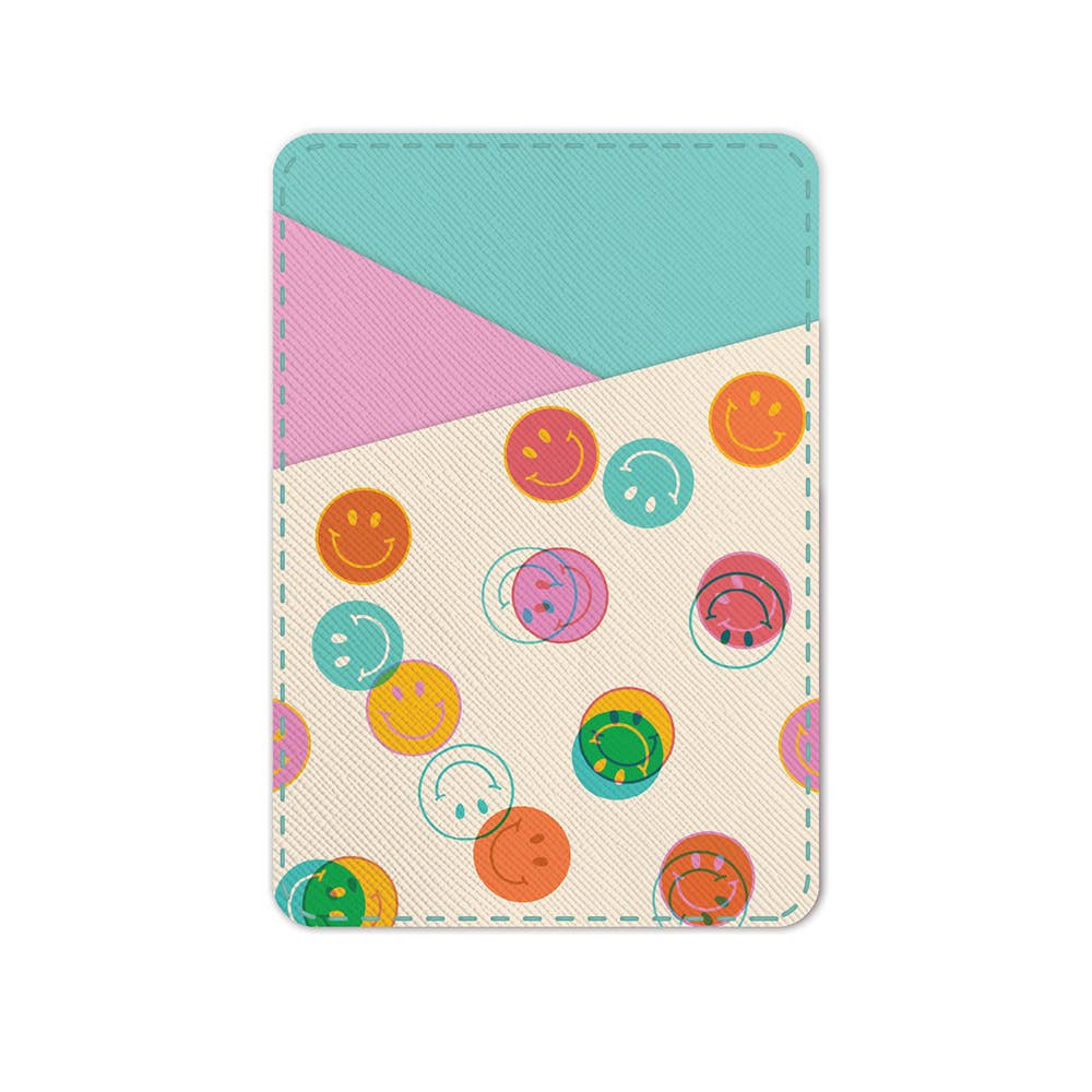 Smiley Trails Stick-On Cell Phone Wallet | Two Pocket Design ID Cash Cards Holder