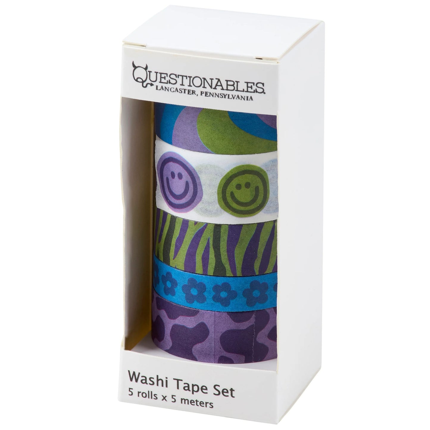 Smiley Washi Tape Set | Retro Smiley Face & Floral Craft Tape (5 Rolls)