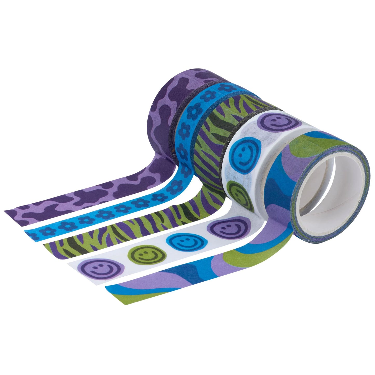 Smiley Washi Tape Set | Retro Smiley Face & Floral Craft Tape (5 Rolls)