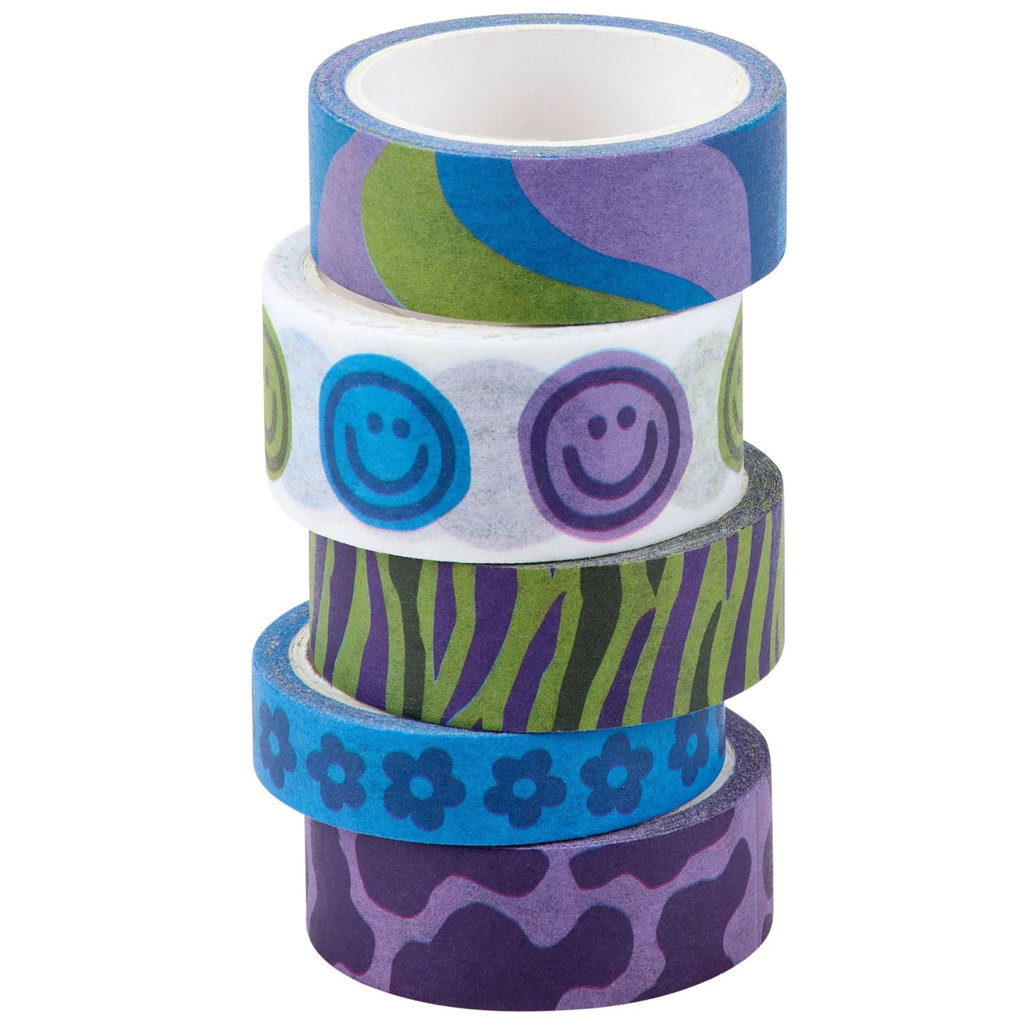 Smiley Washi Tape Set | Retro Smiley Face & Floral Craft Tape (5 Rolls)
