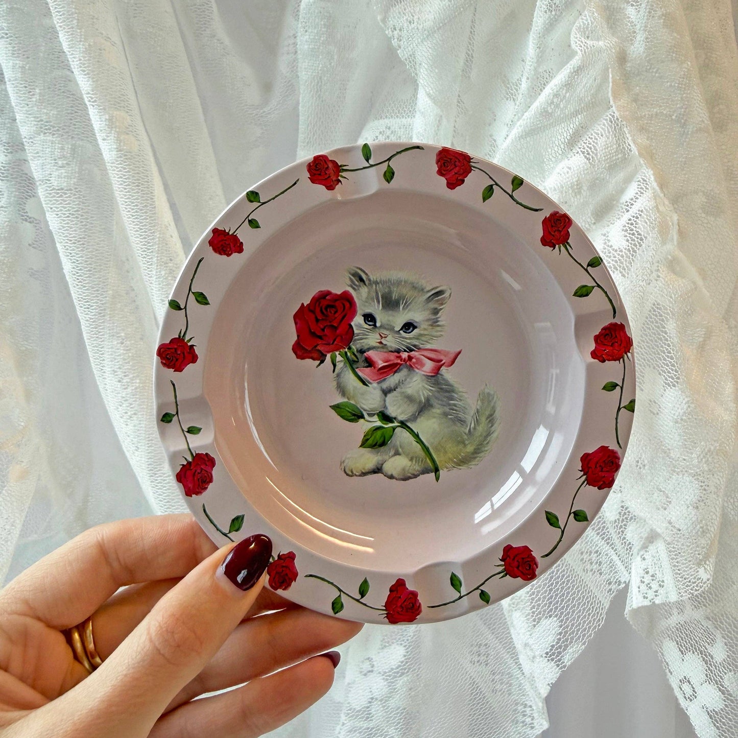 Smitten Kitten Ash Tray | Valentine Cat Steel Tin Tray-A Shop of Things-The Bullish Store