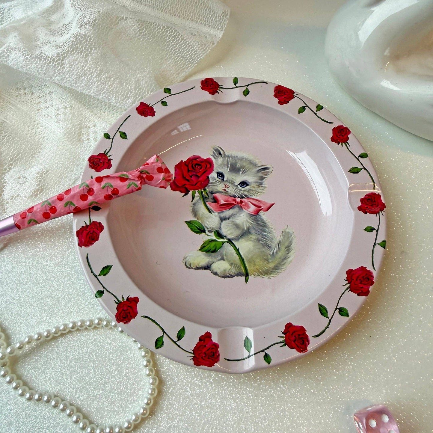 Smitten Kitten Ash Tray | Valentine Cat Steel Tin Tray-A Shop of Things-The Bullish Store