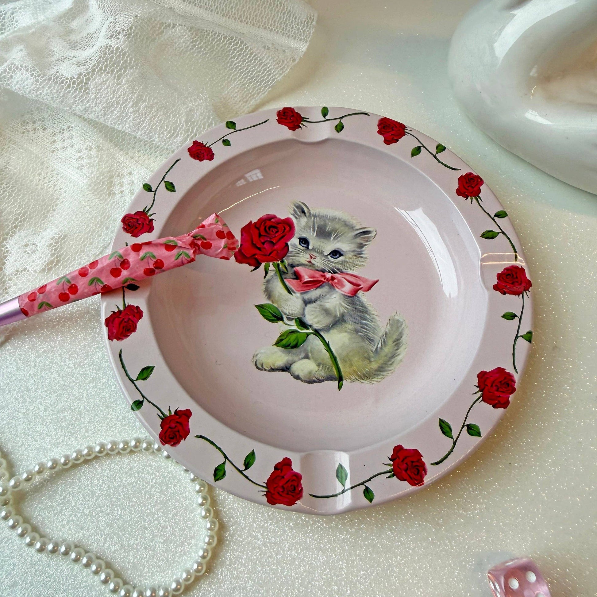 Smitten Kitten Ash Tray | Valentine Cat Steel Tin Tray-A Shop of Things-The Bullish Store