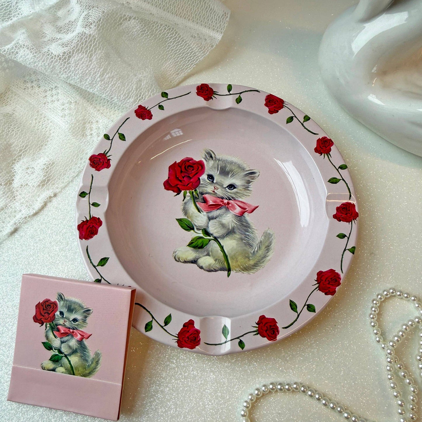 Smitten Kitten Ash Tray | Valentine Cat Steel Tin Tray-A Shop of Things-The Bullish Store