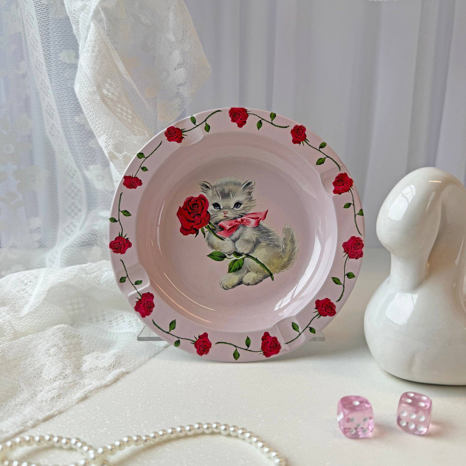 Smitten Kitten Ash Tray | Valentine Cat Steel Tin Tray-A Shop of Things-The Bullish Store