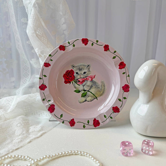 Smitten Kitten Ash Tray | Valentine Cat Steel Tin Tray-A Shop of Things-The Bullish Store