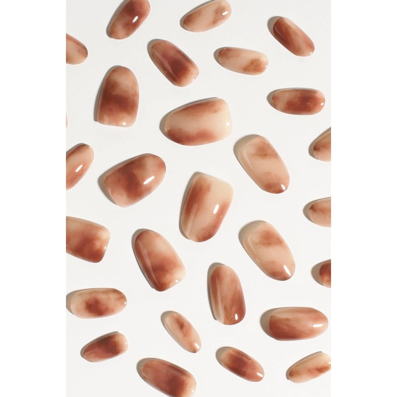 Smoked Mocha Press-On Nails – Soft Smoky Brown Swirl Nails | Short & Reusable