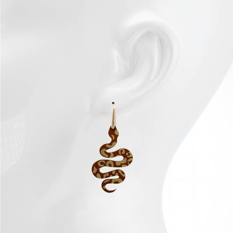 Snake Hook Dangle Statement Earrings | Brown and Jet Black Serpent Earrings