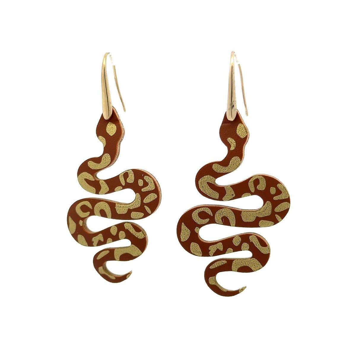 Snake Hook Dangle Statement Earrings | Brown and Jet Black Serpent Earrings