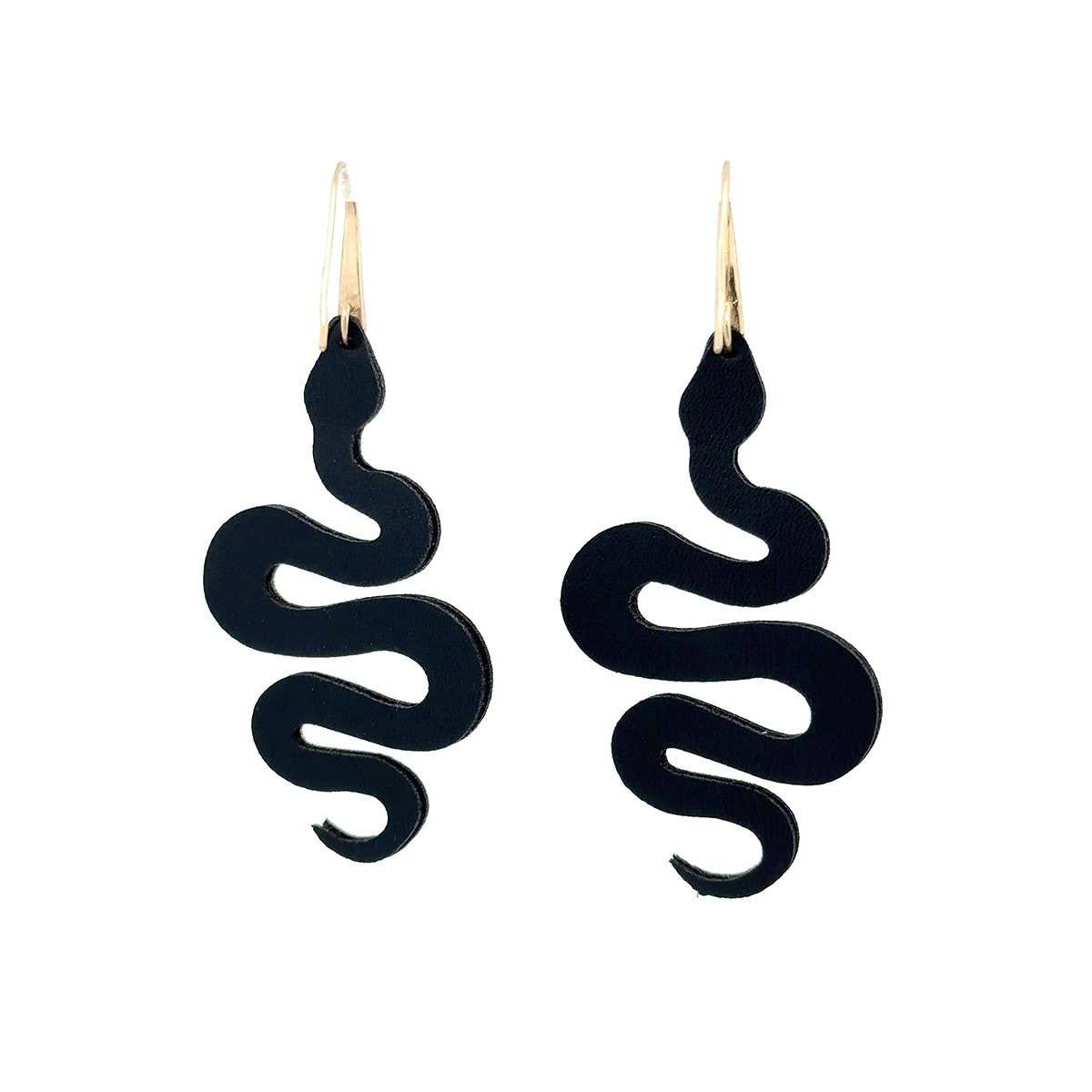 Snake Hook Dangle Statement Earrings | Brown and Jet Black Serpent Earrings